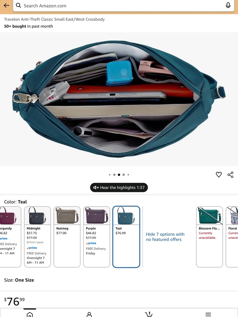 Travelon Teal Blue Crossbody Bag - Picture 8 of 10